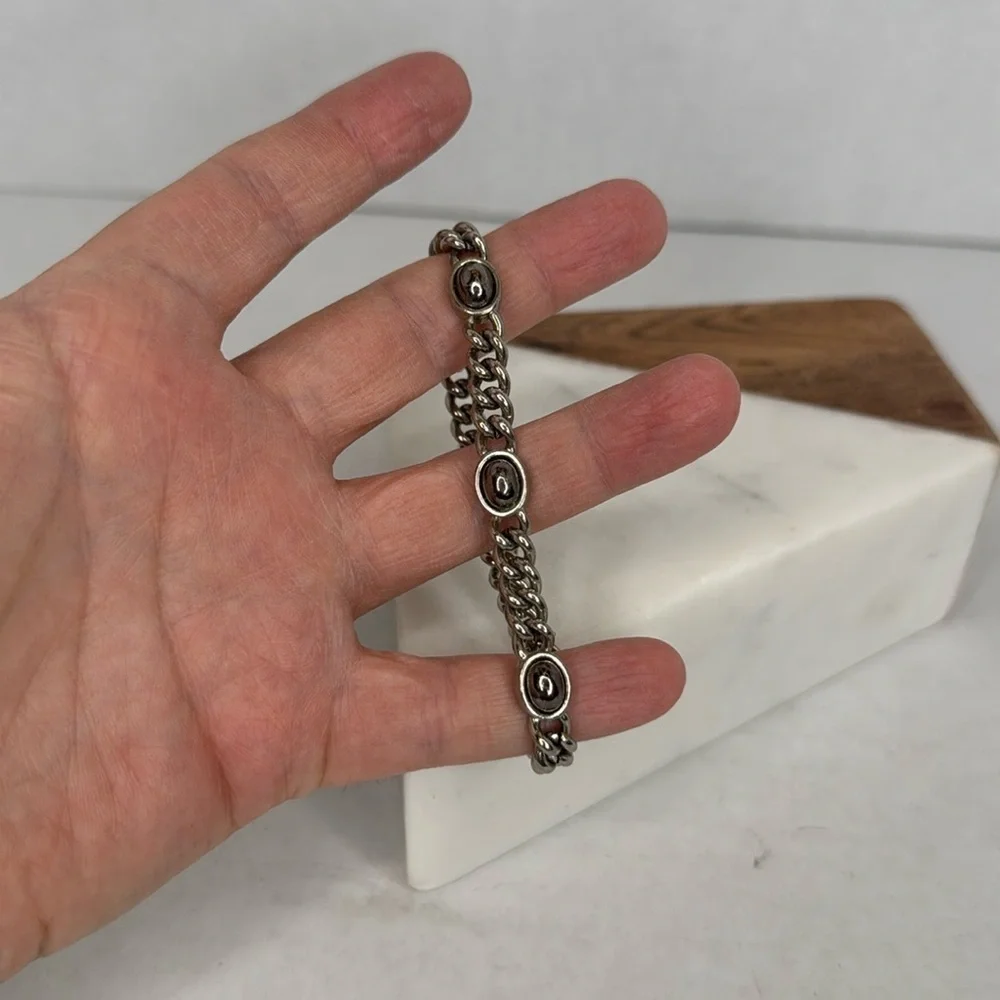 Vintage Silver Chain with charm detailing Bracelet lot C10